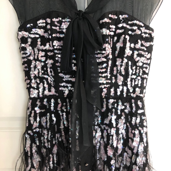 Silk Sequined Feather Cocktail Dress, sz 2 - Picture 4 of 8